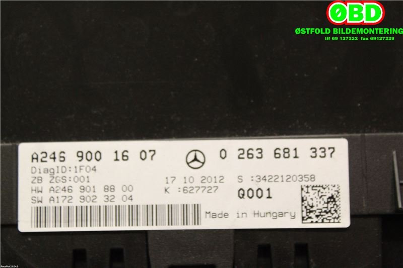 Instrumentpanel til Mercedes B-Klasse 2011-2018 (W246) (W246) (MERCEDES|A 246 900 16 07|A 246 900 59 11|2469001607)
