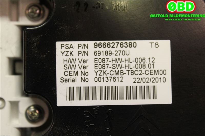 Instrumentpanel til Peugeot 5008 2010-2017 (Type I)  (PEUGEOT|6103Y4|9805170680|9666276380)