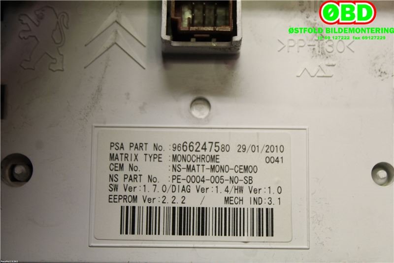 Instrumentpanel til Peugeot 5008 2010-2017 (Type I)  (PEUGEOT|6103Y4|9805170680|9666276380)