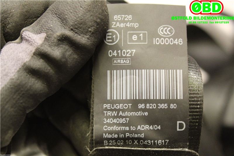 Airbag beltestrammer til Peugeot 5008 2010-2017 (Type I)  (PEUGEOT|8975HN||9682036580)