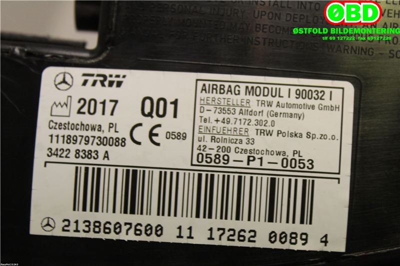 Airbag sidepute høyre til Mercedes E-Klasse 2016-2023 (W213) (W213) (|2138607600)