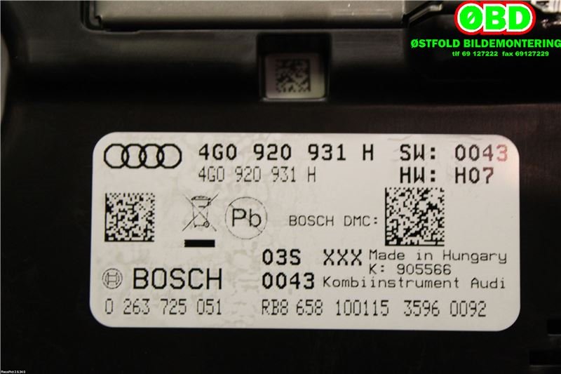 Instrumentpanel til Audi A6 2014-2018 (Type IV, Fase 2) (C7) (C7) (AUDI|4G0920931H|)