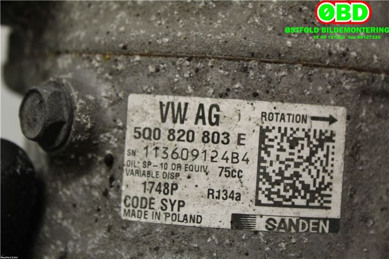 Aircondition kompressor til Škoda Fabia 2014-2021 (Type III)  (SKODA|5Q0 820 803 E|5Q0 820 803 K|5Q0820803E)