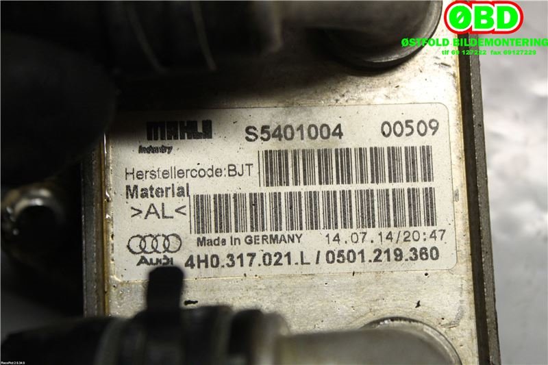 Oljekjøler til Audi A6 2014-2018 (Type IV, Fase 2) (C7) (C7) (AUDI|4H0 317 021 L||4H0317021L)