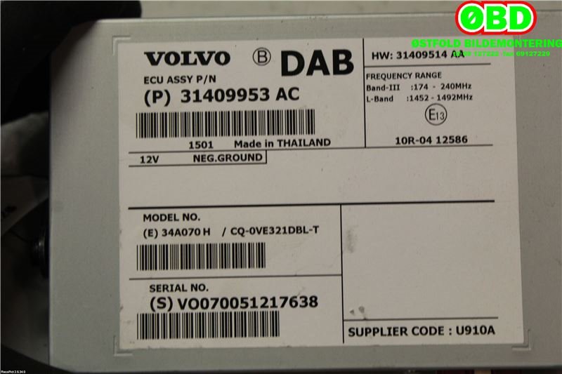 Bilstereo diverse til Volvo V60/V60 CC 2013-2018 (Type I, Fase 2)  (VOLVO|31667304||31409953AC)