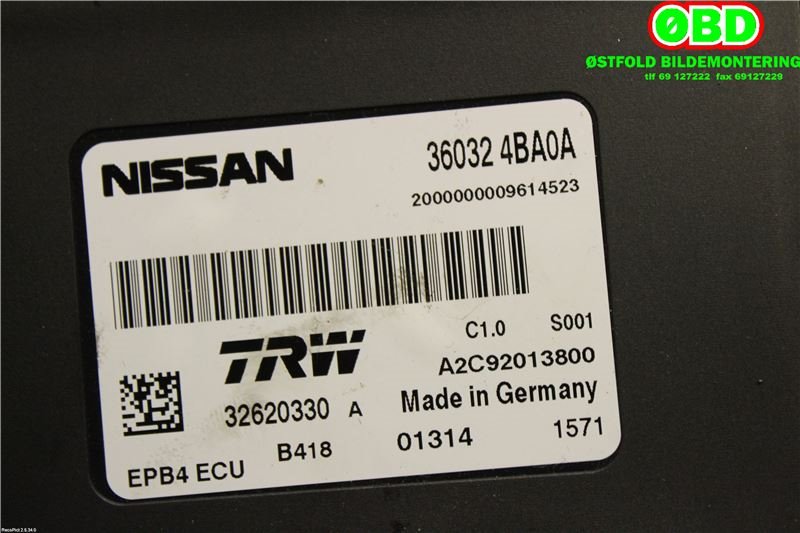 Styreenhet elektrisk parkbrems (EPB - Electric Parking Brake) til Nissan Qashqai 2014-2021 (Type II)  (NISSAN|360324BA0A|)