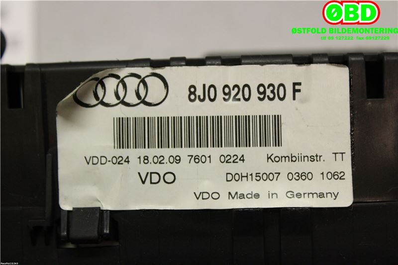 Instrumentpanel til Audi TT 2006-2014 (Type II) (AUDI|8J0 920 930 FX||8J0920930F)