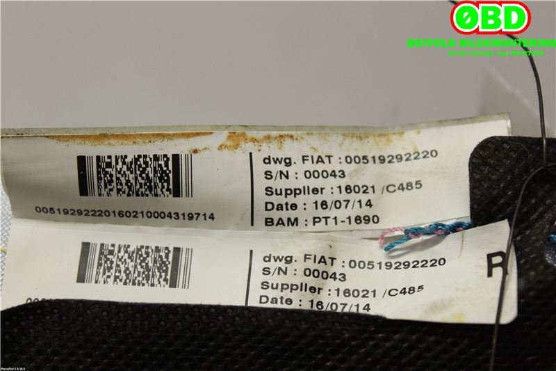 Airbag sidepute høyre til Fiat Panda 2013-->> (Type III)  (FIAT|51929222|)