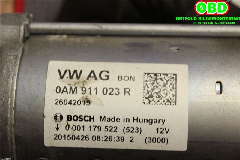 Starter til VW Golf VII 2012-2017 (Fase 1)  (VOLKSWAGEN|0AM 911 023 R|0AM 911 023 RX|0AM911023R)