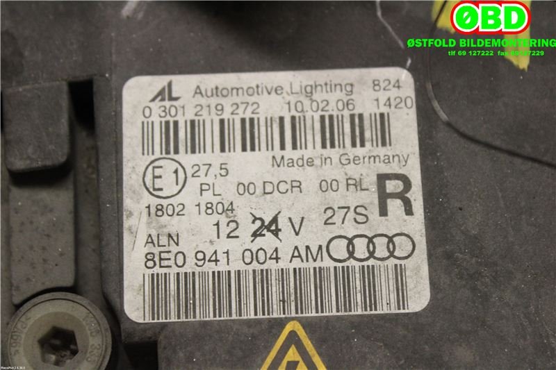 Frontlykt høyre xenon til Audi A4 2004-2008 (Type III) (B7) (B7) (AUDI|8E0 941 030 AS||8E0941004AM)