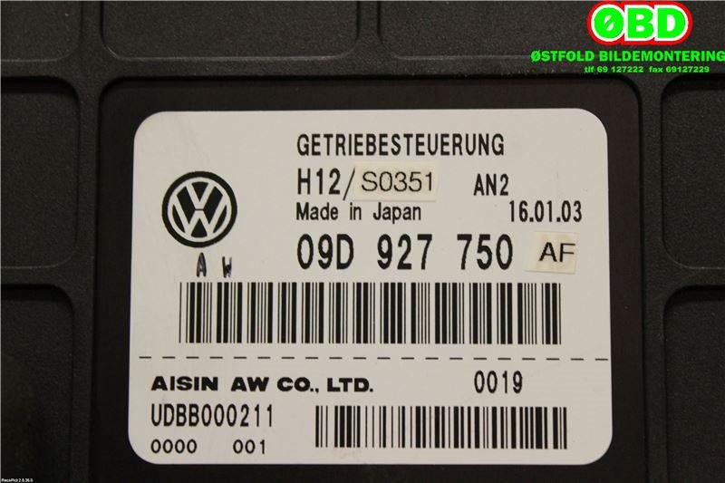 Styreenhet girkasse til Porsche Cayenne 2002-2006 (Fase 1) (9PA) (9PA) (PORSCHE|955 618 021 03||09D927750AF)
