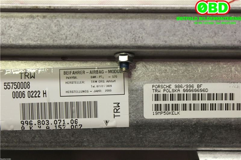 Airbag passasjer til Porsche Boxster 1997-2004 (986) (986) (PORSCHE|996 803 071 06||99680307106)