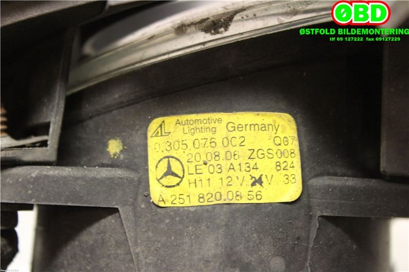Tåkelykt høyre foran til Mercedes A-Klasse 2005-2012 (W169) (W169) (MERCEDES|A 251 820 08 56||2518200856)