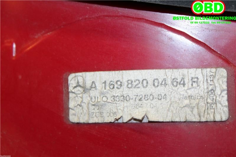 Baklykt høyre til Mercedes A-Klasse 2005-2012 (W169) (W169) (MERCEDES|A 169 820 04 64||1698200464)