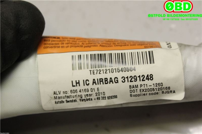 Airbag gardin venstre til Volvo XC70 2008-2013 (Type II, Fase 1)  (VOLVO|31291248|)