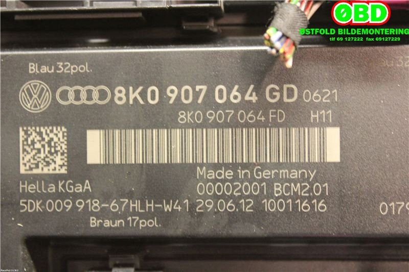 Styreenhet comfort (BCM) til Audi A4 2007-2014 (Type IV) (B8) (B8) (AUDI|8K0 907 064 HJ|8K0 907 064 KJ|8K0907064GD)