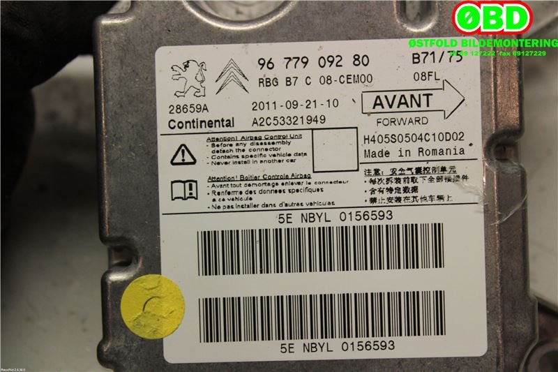 Airbag elektronikk til Citroën DS4 2011-2017 (CITROEN|1606974780|9678691580|9677909280)
