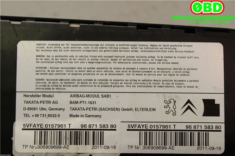 Airbag sidepute venstre til Citroën DS4 2011-2017  (CITROEN|8217F7|9687158380)