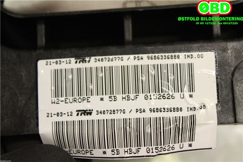 Airbag passasjer til Peugeot 508 2011-2014 (Type I, Fase 1) (PEUGEOT|8217G2||9686336880)
