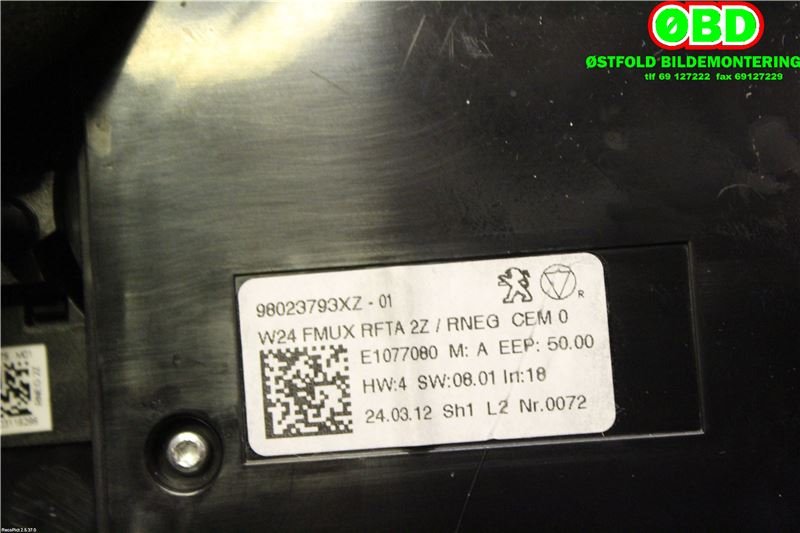 Varmeapparat betjening til Peugeot 508 2011-2014 (Type I, Fase 1)  (PEUGEOT|98023793XZ|)