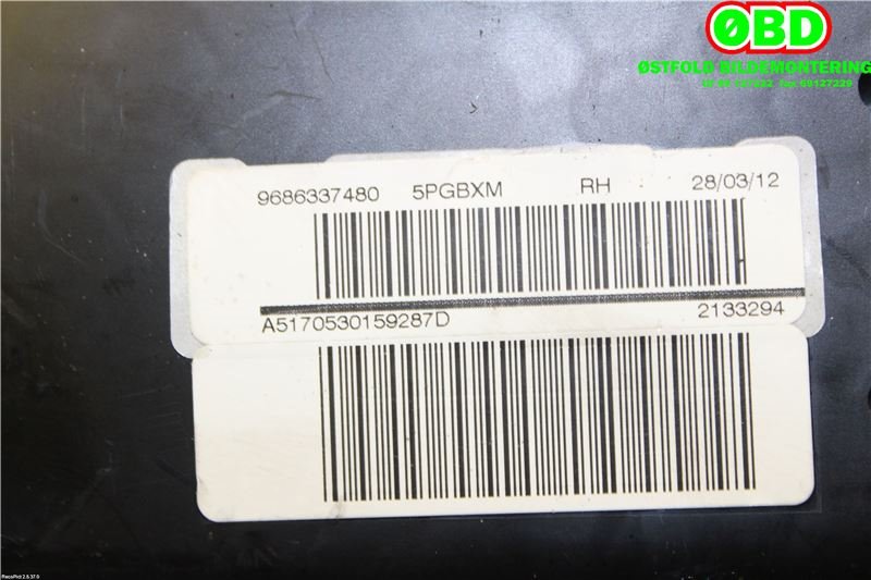 Airbag sidepute høyre til Peugeot 508 2011-2014 (Type I, Fase 1) (PEUGEOT|8217G5||9686337480)