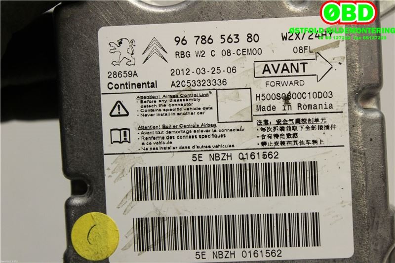 Airbag elektronikk til Peugeot 508 2011-2014 (Type I, Fase 1)  (PEUGEOT|9678656380|)