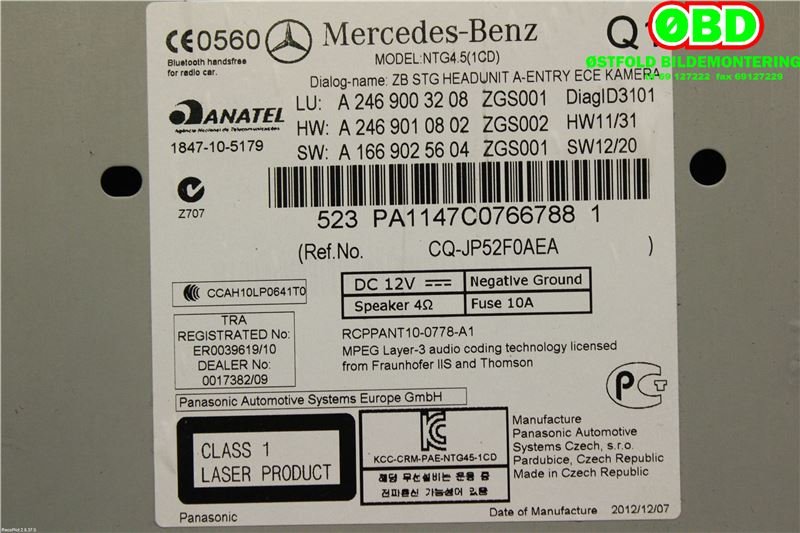 Bilstereo til Mercedes A-Klasse 2012-2018 (W176) (W176) (MERCEDES|A 246 900 68 10||2469010802)