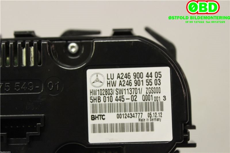 Varmeapparat betjening til Mercedes A-Klasse 2012-2018 (W176) (W176) (MERCEDES|A 246 900 44 05|A 246 900 36 16|2469004405)