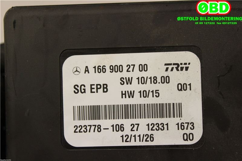 Styreenhet elektrisk parkbrems (EPB - Electric Parking Brake) til Mercedes A-Klasse 2012-2018 (W176) (W176) (MERCEDES|A 166 900 27 00||1669002700)