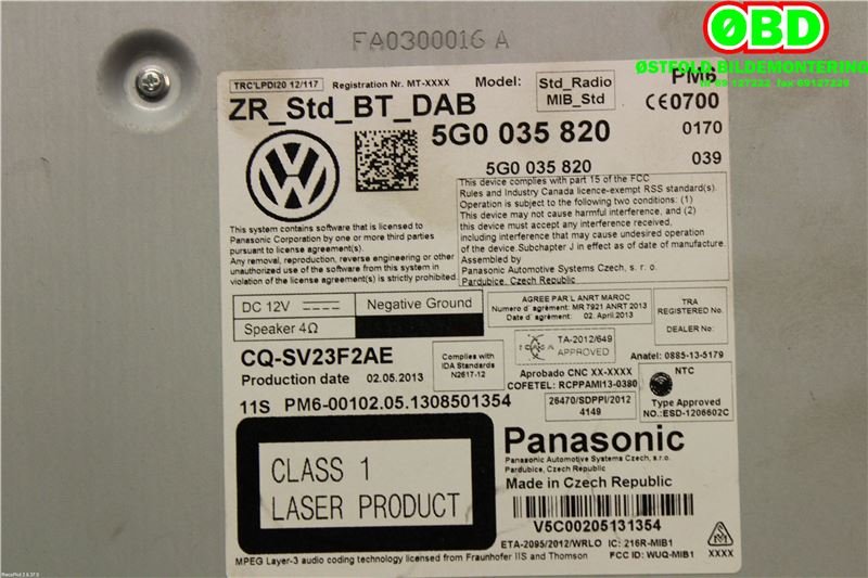 Bilstereo til VW Golf VII 2012-2017 (Fase 1) (VOLKSWAGEN|5G0 035 820 A|5G0 035 820 AX|5G0035820)