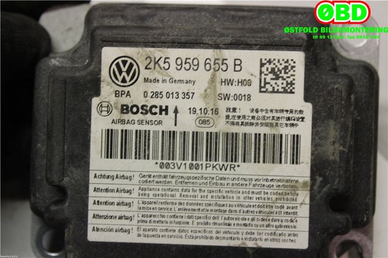 Airbag elektronikk til VW Caddy 2015-2020 (Type III, Fase 3)  (VOLKSWAGEN|2K5 959 655 B|2K5 959 655 D|2K5959655B)