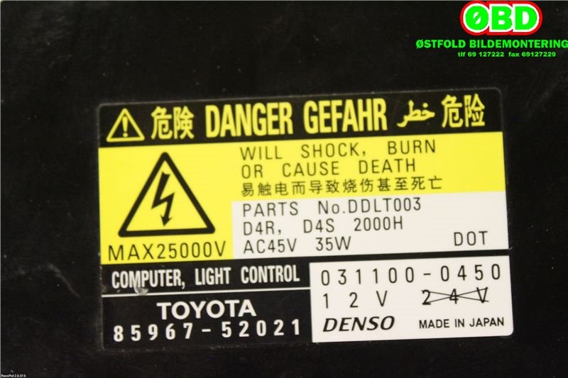 Styreenhet xenon/ballast til Toyota Auris 2010-2012 (Type I, Fase 2)