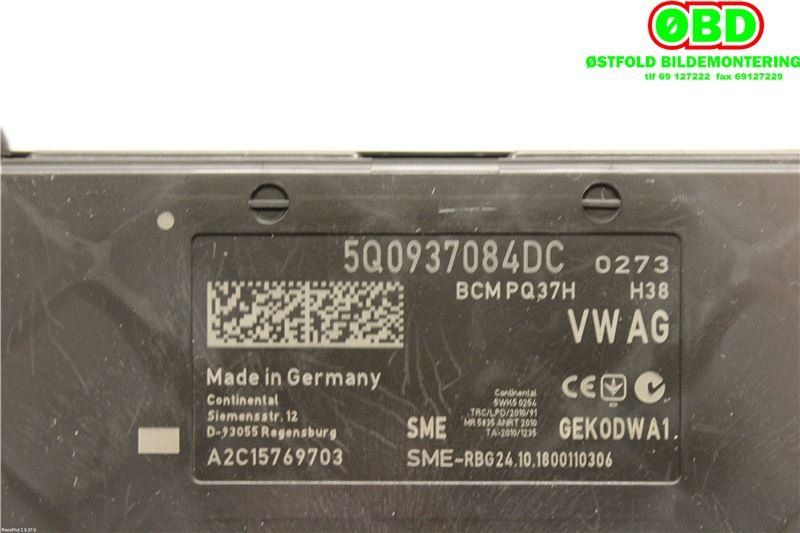 Styreenhet comfort (BCM) til VW e-Golf 2017-2020 (Fase 2)  (VOLKSWAGEN|5Q0 937 084 DD||5Q0937084DC)