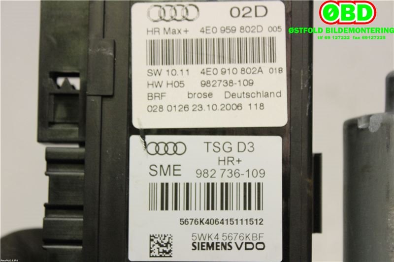 Ruteheis høyre bak til Audi A8 2003-2010 (Type II)  (AUDI|4E0 959 802 D||4E0959802D)