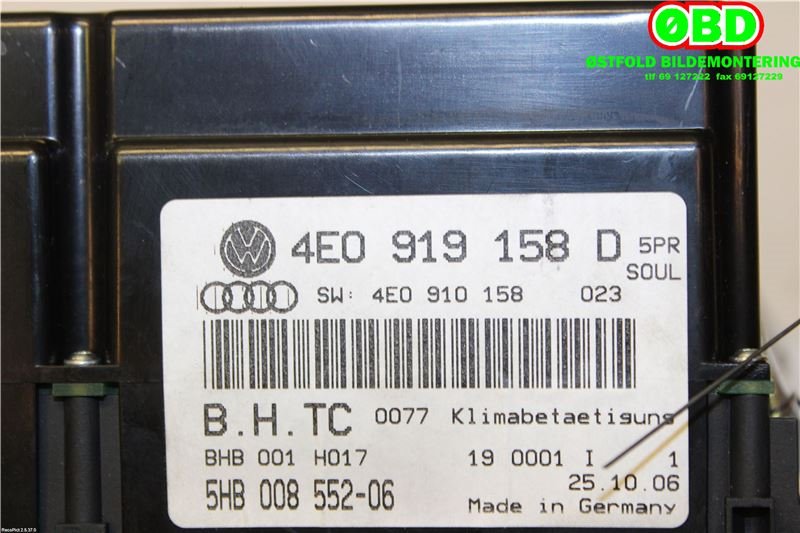Varmeapparat betjening til Audi A8 2003-2010 (Type II) (AUDI|4E0 919 158 D||4E0919158D)