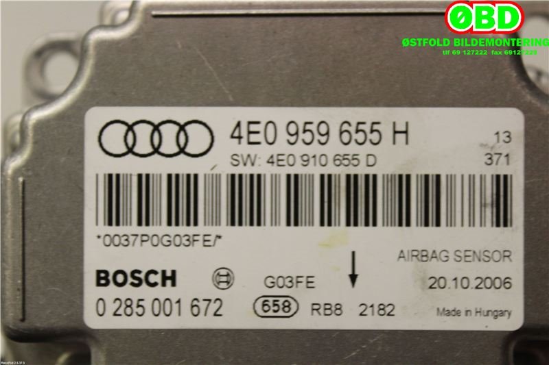 Airbag elektronikk til Audi A8 2003-2010 (Type II)  (AUDI|4E0959655H|)