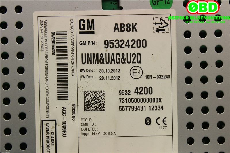 Bilstereo til Opel Mokka 2012-2016 (Type I, Fase 1)  (OPEL|95369366|1779238|95324200)