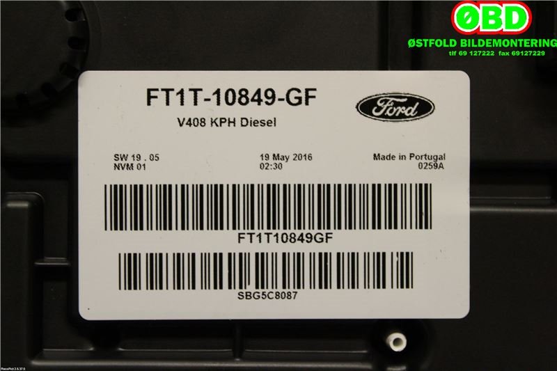 Instrumentpanel til Ford Transit Connect 2013-2018 Type II, Fase 1 (FORD|2005173||FT1T10849GF)