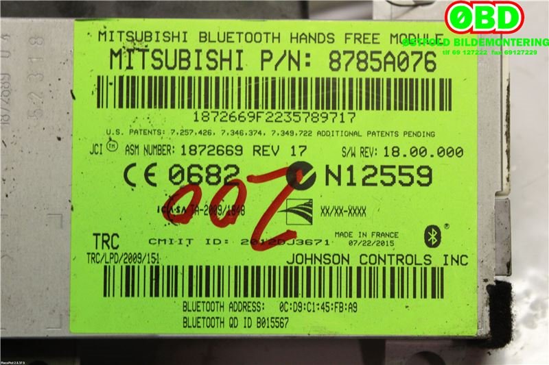 Styreenhet bluetooth til Mitsubishi Outlander 2015-->> (Type III, Fase 2)  (MITSUBISHI|8785A076|)