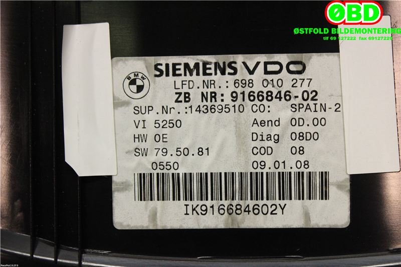 Instrumentpanel til BMW 3-Serie 2005-2011 (E90/E91/E92/E93) (E90/E91/E92/E93) (BMW|62 10 9 316 127||9166846)