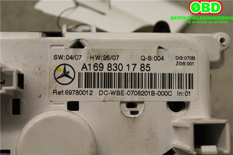Varmeapparat betjening til Mercedes B-Klasse 2008-2011 (Fase 2) (W245) (W245) (MERCEDES|A 169 830 17 85|A 169 900 09 00|1698301785)