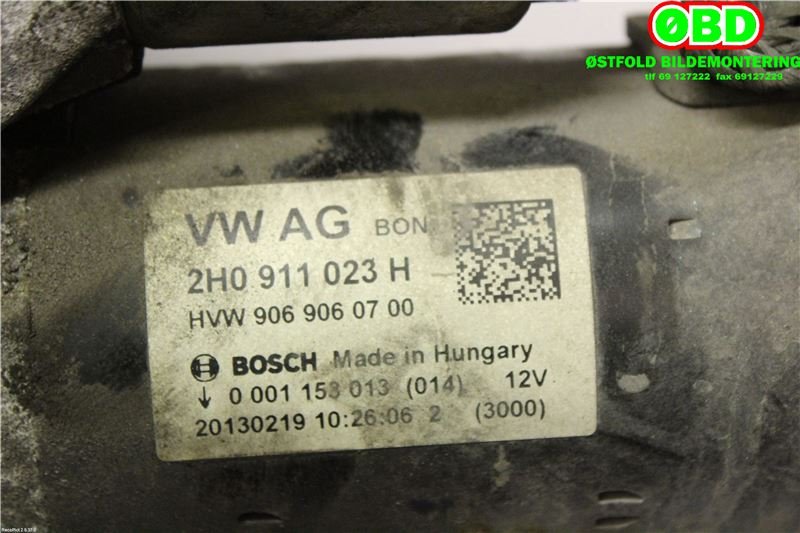 Starter diesel til VW Crafter 2011-2016 (Type I, Fase 2) (VOLKSWAGEN|2H0 911 023 H|2H0 911 023 K|2H0911023H)