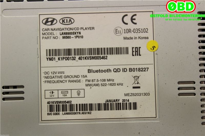 Bilstereo navigasjon til Kia Venga 2010-2017  (KIA|965601P010ED||965601P010)