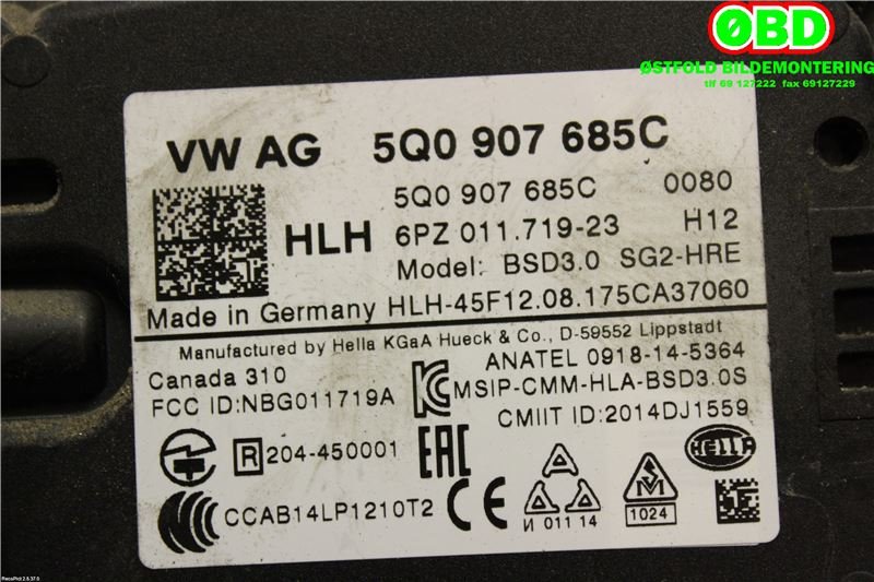 Sensor radar til VW e-Golf 2017-2020 (Fase 2)  (VOLKSWAGEN|5Q0 907 685 C||5Q0907685C)