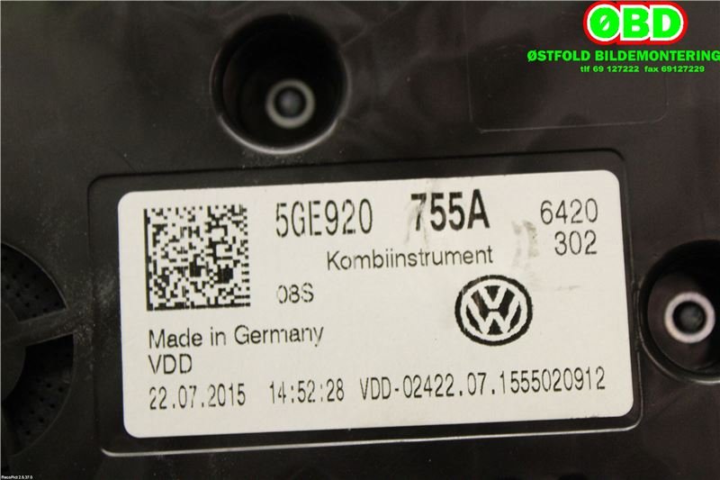 Instrumentpanel til VW e-Golf 2014-2017 (Fase 1)  (VOLKSWAGEN|5GE 920 755 A||5GE920755A)