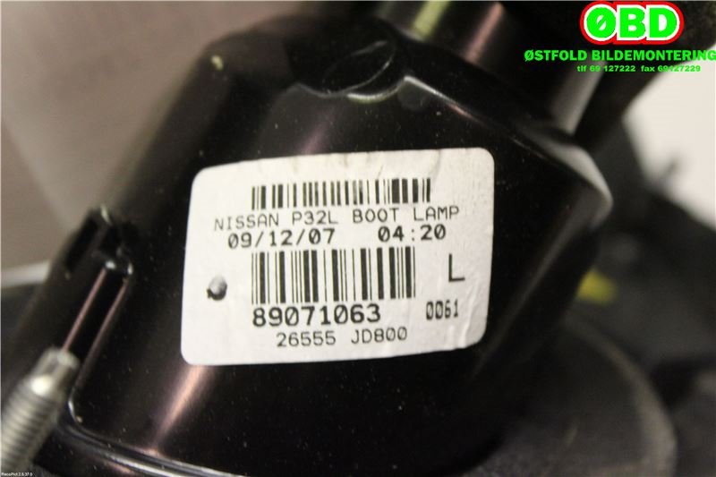 Baklykt venstre indre til Nissan Qashqai 2007-2010 (Type I, Fase 1)  (NISSAN|26555JD800|)