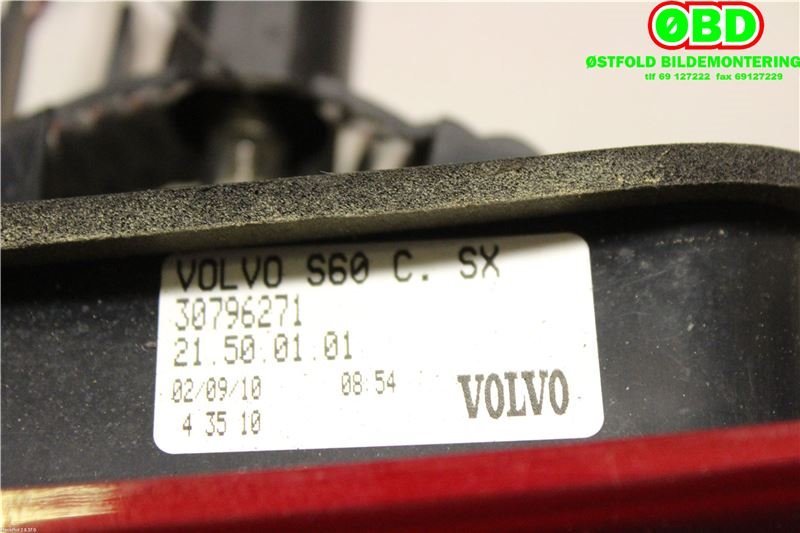 Baklykt venstre indre til Volvo S60 2010-2014 (Type II, Fase 1)  (VOLVO|30796271|)