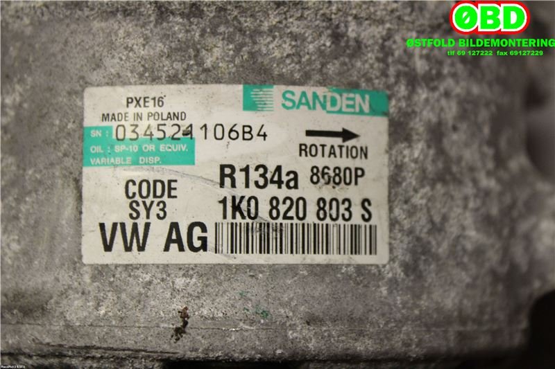 Aircondition kompressor til VW Golf V, Combi 2003-2008  (VOLKSWAGEN|1K0 820 859 F|1K0 820 808 FX|1K0820803S)