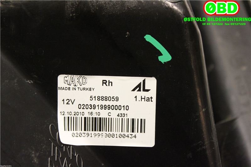 Baklykt høyre til Fiat Punto 2010-->> (Type III, Fase 2) EVO EVO (FIAT|51888059|)