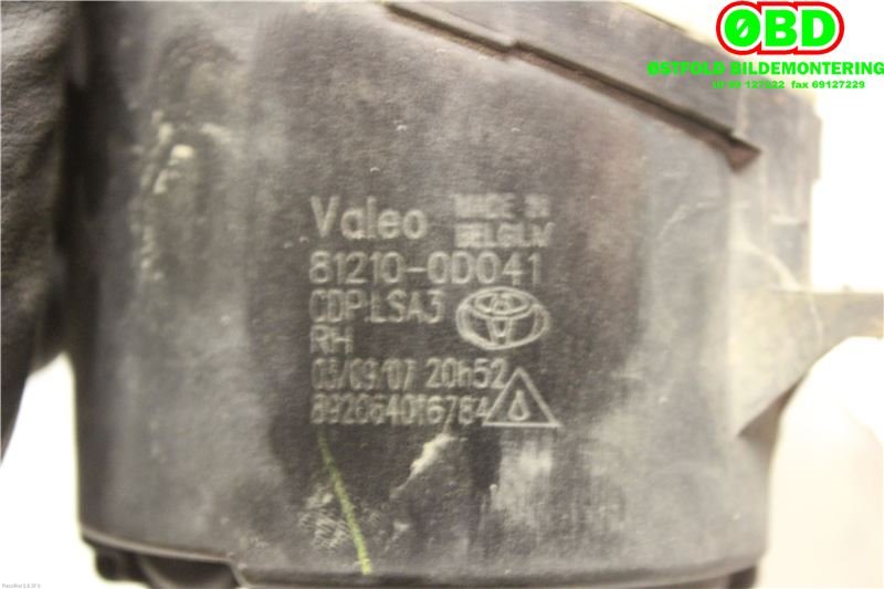 Tåkelykt høyre foran til Toyota Yaris 2006-2009 (Type II, Fase 1)  (TOYOTA|812100D041|812100D042)